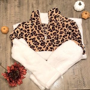 Leopard print pull over, quarter zip